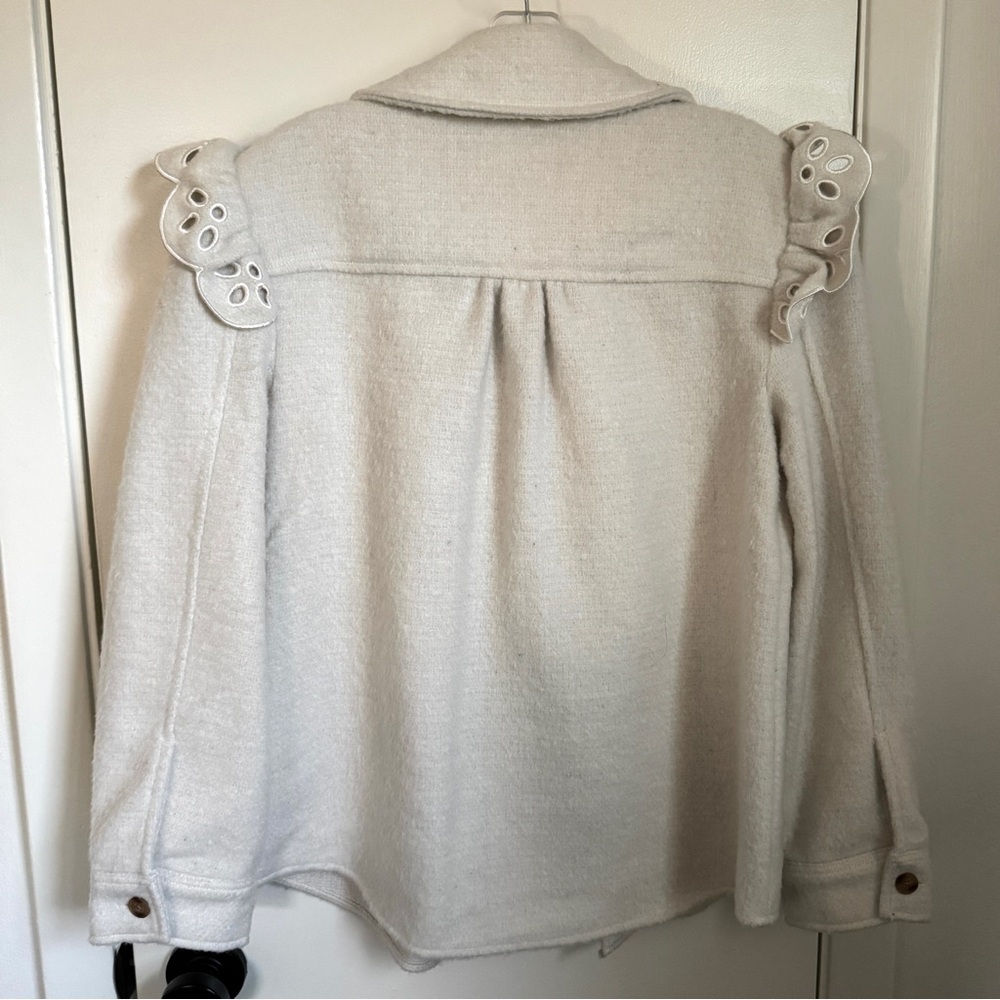 Express Cream Eyelet Ruffle Shacket | Romantic Spring Layer - Picture 2 of 6